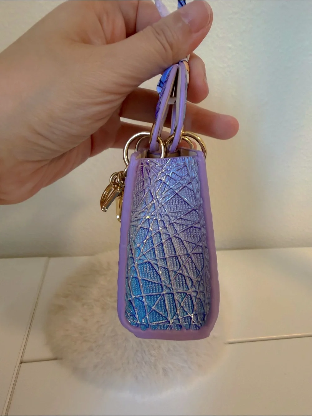 Genuine Leather Iridescent Blue Purple Mini Bag Charm